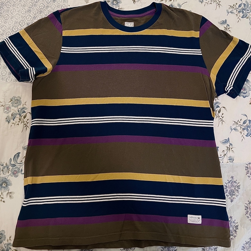 Multi-Colored Striped Adidas T-Shirt